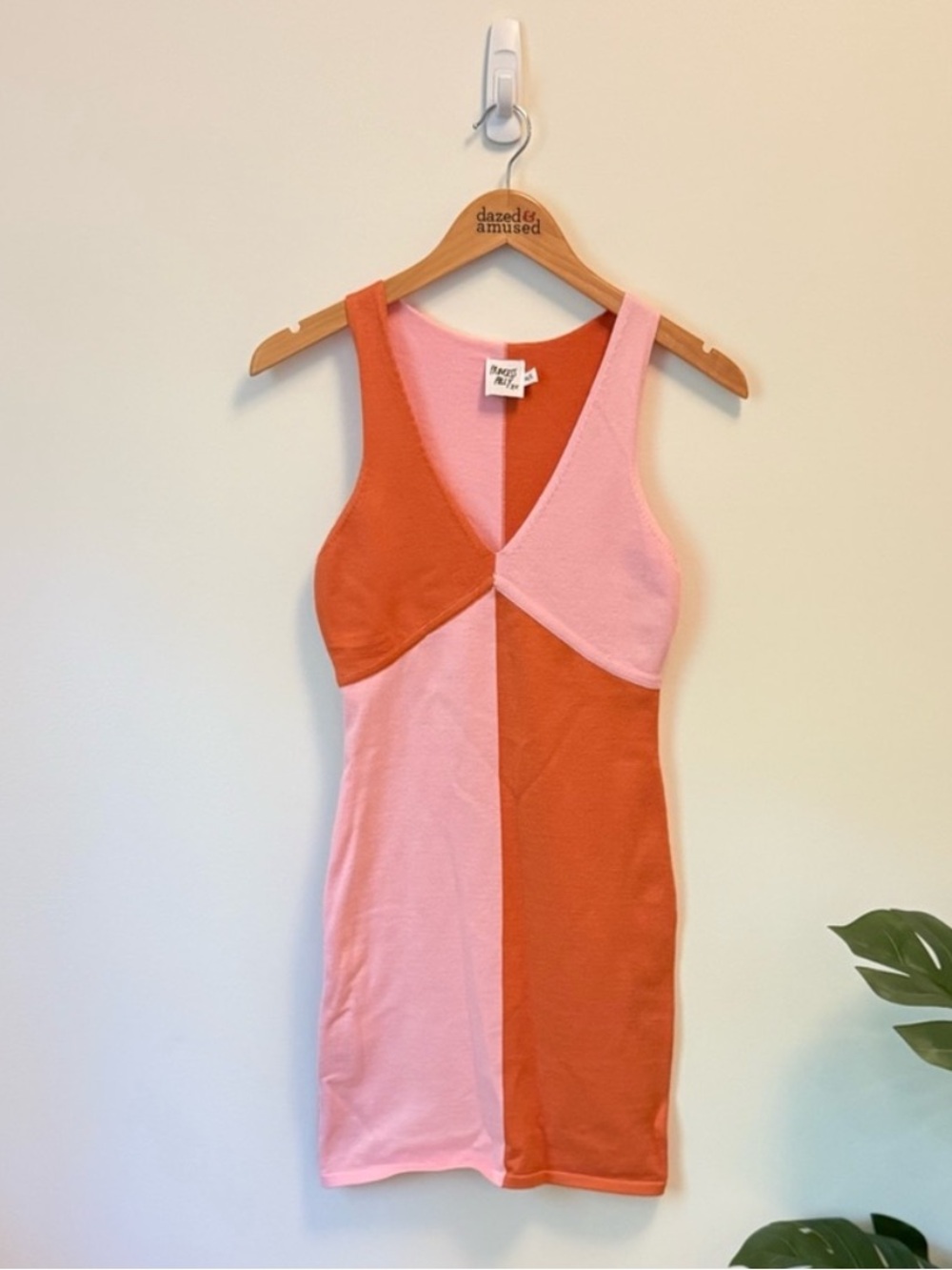 Princess Polly Colorblock Pink & Orange V-Neck Tank Mini Dress - Picture 2 of 2